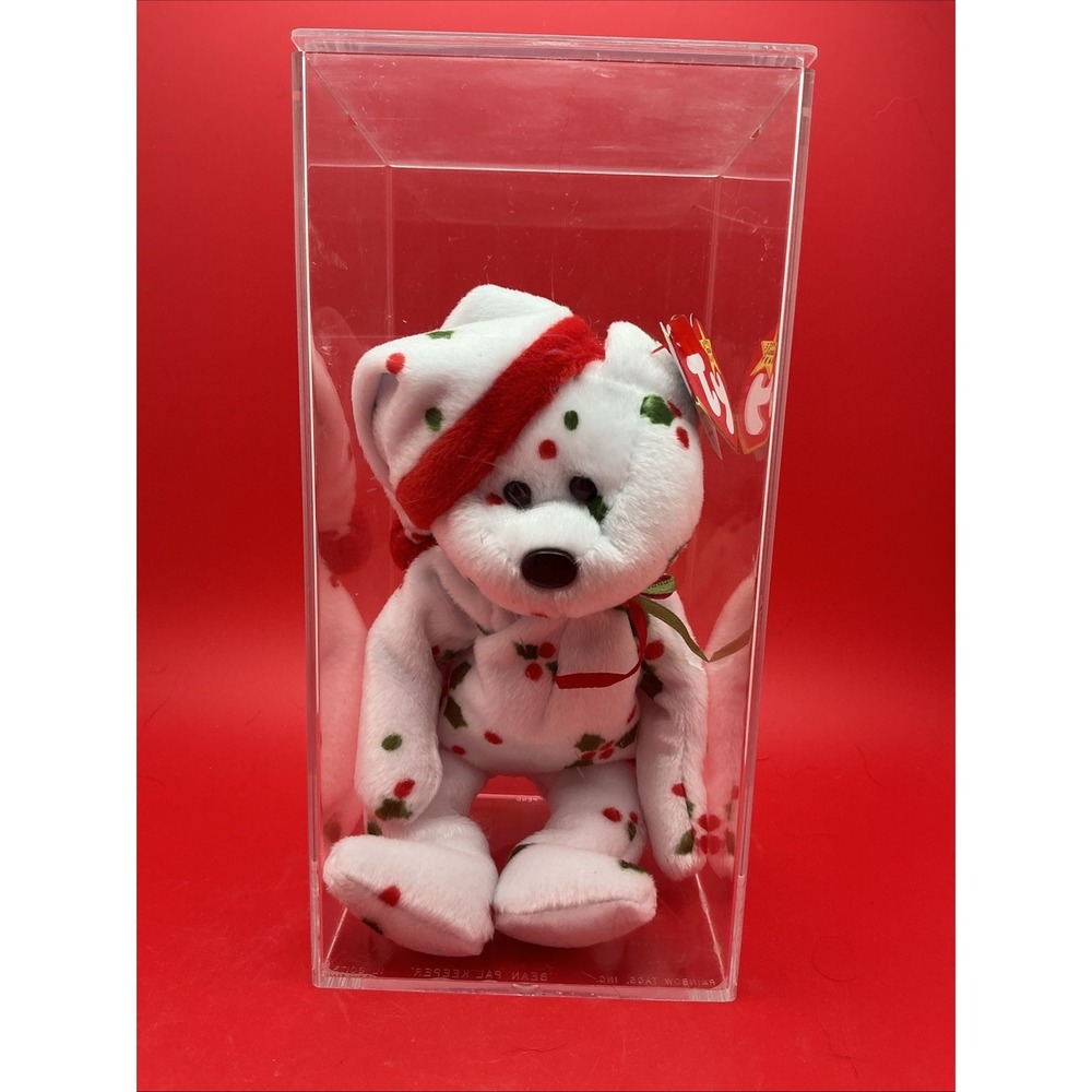 Vintage 1998 Ty Beanie Baby Holiday Teddy In Display Case